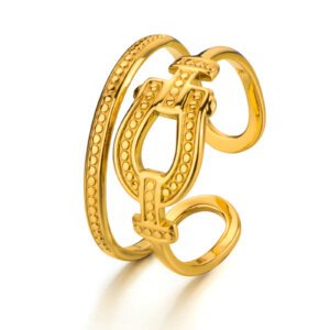 Double Layer 18K Gold Plated Stainless Steel Horseshoe Ring