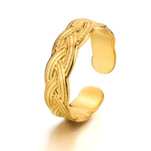 Vintage Stainless Steel Braided Gold Ring with Open Band