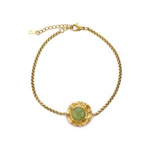 Boho Floral Gold Bracelet with Natural Stone and Box Chain Design