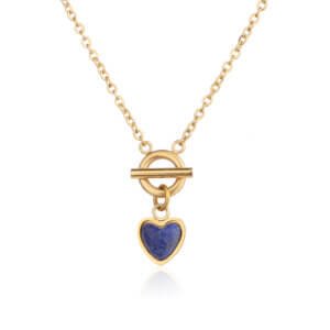 Elegant 18K Gold Plated Heart Pendant Necklace with Natural Stones