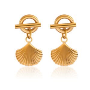 Summer Beach 18K Gold Plated Stainless Steel Seashell Dangle Earrings