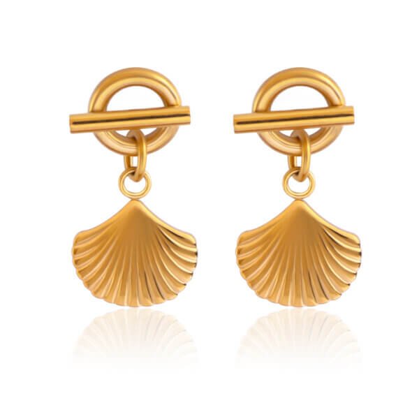 Summer Beach 18K Gold Plated Stainless Steel Seashell Dangle Earrings