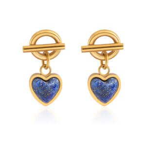 18K Gold Plated Stainless Steel Lapis Lazuli Heart Drop Earrings