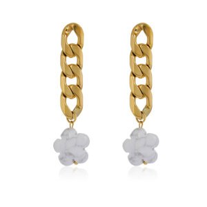 Stainless Steel Natural Stone Dangle Earrings with Chunky Chain