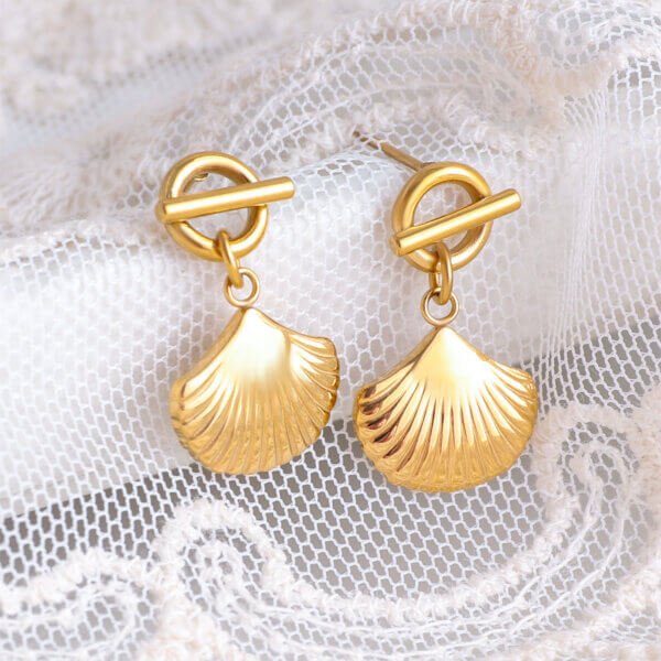 Summer Beach 18K Gold Plated Stainless Steel Seashell Dangle Earrings