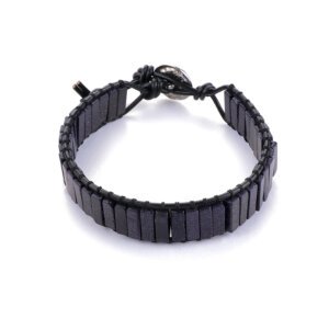 Natural Stone Braided Leather Bracelet with Stainless Steel Clasp