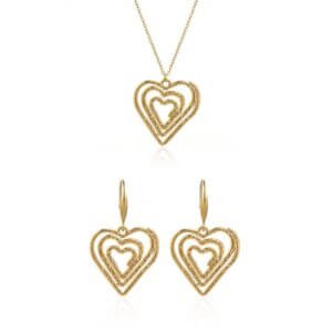 Hammered Spiral Heart Jewelry Set in 18K Gold Plated Steel