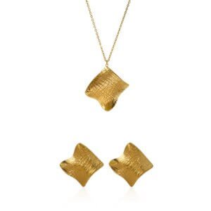 Hammered Gold Plated Jewelry Set in Irregular Square Design
